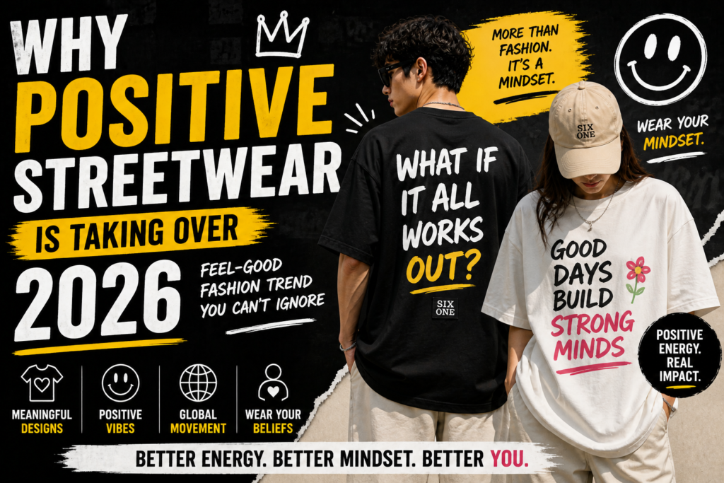 Positive streetwear is trending in 2026. Discover why message-based fashion is growing and how to style it for confidence and identity.