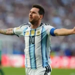 Lionel Messi celebrates after scoring for Argentina at the 2026 FIFA World Cup