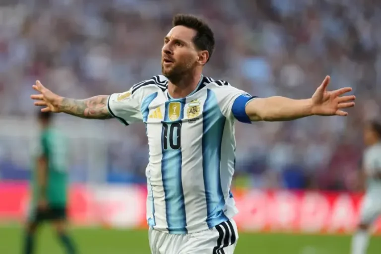Lionel Messi celebrates after scoring for Argentina at the 2026 FIFA World Cup